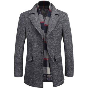 Men’s Wool Blend Winter Coat Slim Fit Short Trenchcoat Warm Business Jacket